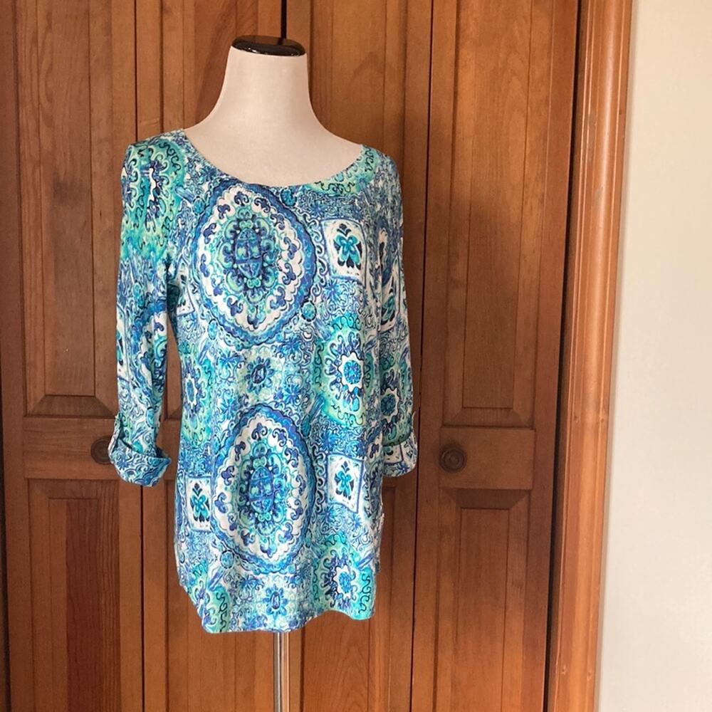 Talbots Blue/Green Lightweight Pullover Sweater, Size XS